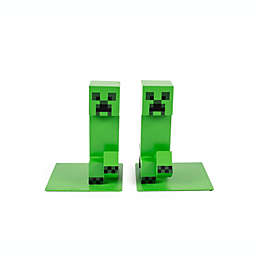 Minecraft 6-Inch Creeper Bookends, Set of 2   Bookshelf Decor Room Essentials, Storage Organizer for Shelves and Desktops, Book Stoppers   Video Game Gifts And Collectibles