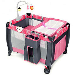 Costway Foldable Travel Baby Crib Playpen Infant Bassinet Bed w/ Carry Bag-Pink
