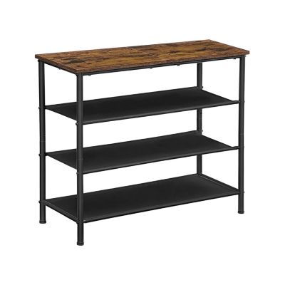 VASAGLE Shoe Rack 4 Tier, Narrow Shoe Organizer for Closet Entryway, with 3 Fabric Shelves and Top for Bags, Shoe Shelf, Steel Frame, Industrial, Rustic Brown and Black
