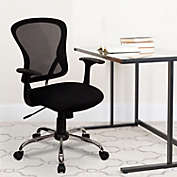 Emma + Oliver Mid-Back Black Mesh Swivel Task Office Chair with Chrome Base and Arms