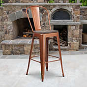 Flash Furniture 30" High Copper Metal Barstool with Back and Wood Seat