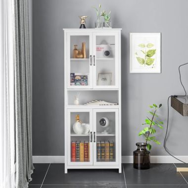 Infinity Merch 4-Doors Bookcase Cabinet in White. View a larger version of this product image.