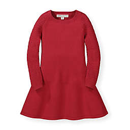 Hope & Henry Girls' Skater Sweater Dress with Pointelle Sleeves (Red Pointelle, 18-24 Months)