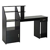 HOMCOM Computer Desk with Sliding Keyboard & Storage Shelves, Cabinet and Drawer, Home Office Gaming Table Workstation, Black Wood Grain