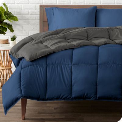 Bare Home Reversible Comforter - Goose Down Alternative - Ultra-Soft - Premium 1800 Series - Hypoallergenic - Breathable (Dark Blue/Grey, Full)