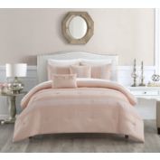 Chic Home Brice Comforter Set Pleated Embroidered Design Bedding - Decorative Pillows Shams Included - 5 Piece - Queen 90x92", Blush