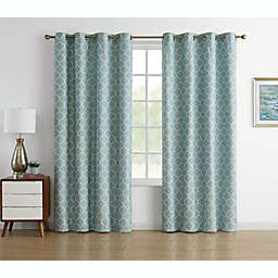 Kate Aurora Chic Living 100% Max Blackout Trellis Clover Thermal Curtains - 52 in. W x 63 in. L, Blue