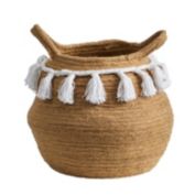 Nearly Natural Classic Decorative 11" Boho Chic Handmade Natural Cotton Woven Planter with Tassels
