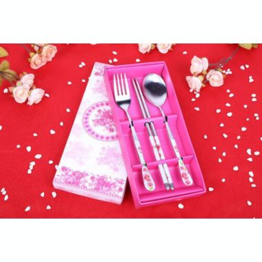 Stock Preferred Korean Style Chinese Stainless Steel Chopsticks Set Fork Spoon Pink. View a larger version of this product image.