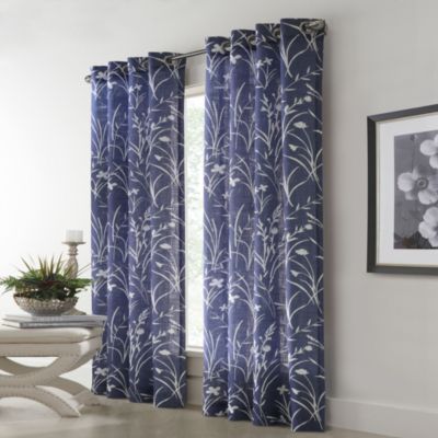 Commonwealth Bradford Floral Printed Top Panel With 8 Matt Silver Grommets - 52x95" - Blue