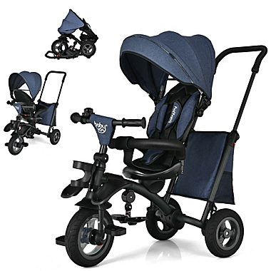 Slickblue 7-In-1 Baby Folding Tricycle Stroller with Rotatable Seat-Blue. View a larger version of this product image.