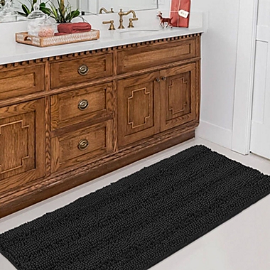PrimeBeau Luxury Chenille Bathroom Rug Mat Non Slip Extra Soft and Absorbent Shaggy Rug, Black, 47" x 17". View a larger version of this product image.