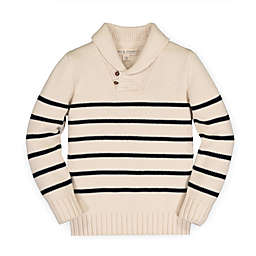 Hope & Henry Boys' Shawl Collar Sweater (Natural and Black Breton Stripe, 12-18 Months)