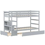 Slickblue Twin Over Twin Bunk Bed with Storage Shelf and Drawer