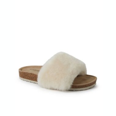Dearfoams Womens Canberra Genuine Shearling Footbed Slide. View a larger version of this product image.