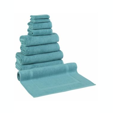 Classic Turkish Towels Genuine Cotton Soft Absorbent Arsenal 9 Piece Set With 2 Bath Towels, 2 Bath Sheets, 2 Hand Towels, 2 Washcloths, and a Bath Mat. View a larger version of this product image.