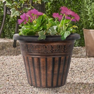 Garden Elements Outdoor Dragon Banded Plastic Planter, Bronze, 13". View a larger version of this product image.