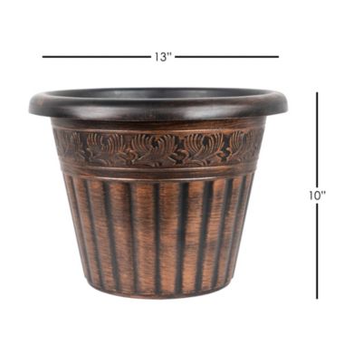Garden Elements Outdoor Dragon Banded Plastic Planter, Bronze, 13". View a larger version of this product image.
