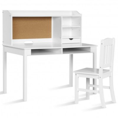 Costway Kids Desk and Chair Set Study Writing Desk with Hutch and Bookshelves-White
