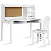 Costway Kids Desk and Chair Set Study Writing Desk with Hutch and Bookshelves-White