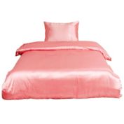 PiccoCasa Soft Silky Satin Solid Classic 2-Piece Bedding Set - 1 Duvet Cover and 1 Pillow Sham - Satiny and Classy Silk Like Duvet Cover Sets with Hidden Zipper Closure Twin Size Pink