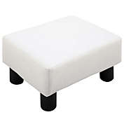 Halifax North America Modern Faux Leather Upholstered Rectangular Ottoman Footrest with Padded Foam Seat and Plastic Legs, Bright White