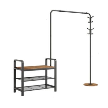 Idealhouse Grey Metal Hall Tree with Coat Rack and Shoe Storage. View a larger version of this product image.