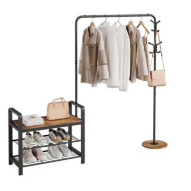 Idealhouse Grey Metal Hall Tree with Coat Rack and Shoe Storage. View a larger version of this product image.