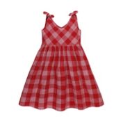 Hope & Henry Girls&#39; Bow Shoulder Swing Dress (Red Pencil Check Linen, 6-12 Months)