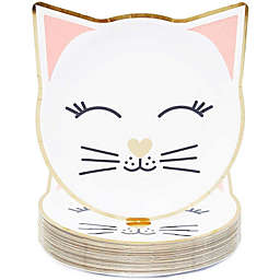 Blue Panda Gold Foil Die-Cut Cat Paper Plates Birthday Party Supplies (9.5 x 9.9 In, 48 Pk)