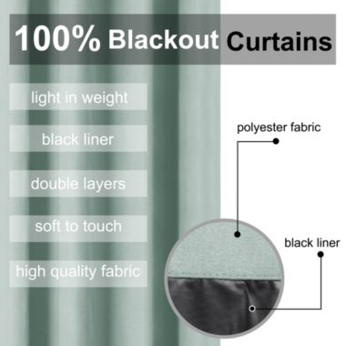 PiccoCasa 100% Blackout Curtains 2 Panels for Bedroom with Black Liner, Double Layer Full Room Darkening and Waterproof Grommet Thermal Insulated Living Room Curtains 52"Wx63"L Light Sage. View a larger version of this product image.