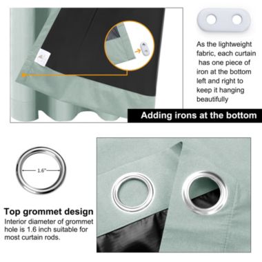 PiccoCasa 100% Blackout Curtains 2 Panels for Bedroom with Black Liner, Double Layer Full Room Darkening and Waterproof Grommet Thermal Insulated Living Room Curtains 52"Wx63"L Light Sage. View a larger version of this product image.