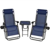 Sunnydaze Outdoor Fade-Resistant Zero Gravity Reclining Lounge Chairs with Pillows, Cup Holders and Matching Tables - Navy Blue - 2-Pack