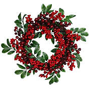 Northlight Red Berries and Two-Tone Green Leaves Artificial Christmas Wreath - 18-Inch, Unlit