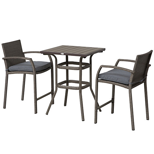 3PC Wicker Bar Set Patio Outdoor Backyard Table & 2 Stools Rattan Furniture 