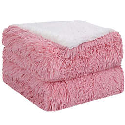 PiccoCasa Faux Fur Blanket Queen Size Pink Soft Warm Reversible Sherpa Blanket Luxury Shaggy Plush Fluffy Fleece Rectangle Blankets for Sofa, Couch and Bed,90x90 Inch