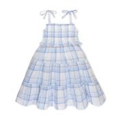 Hope & Henry Girls&#39; Smocked Tiered Dress (Classic Blue Tonal Plaid, 4)