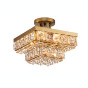 ELE Light & Decor Adeline 4-Light Gold Faceted Semi-Flush Mount Crystal Chandelier