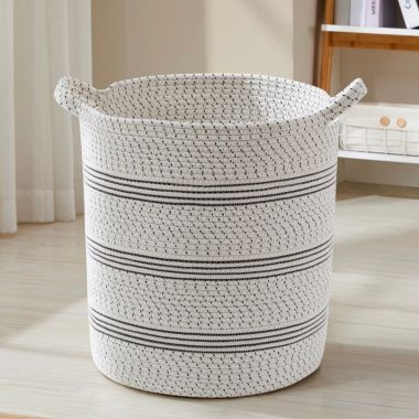Large Cotton Rope Laundry Hamper Woven Basket with Handles. View a larger version of this product image.