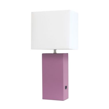 Lalia Home Lexington 21" Leather Base Modern Home Décor Bedside Table Lamp with USB Charging Port with White Rectangular Fabric Shade. View a larger version of this product image.