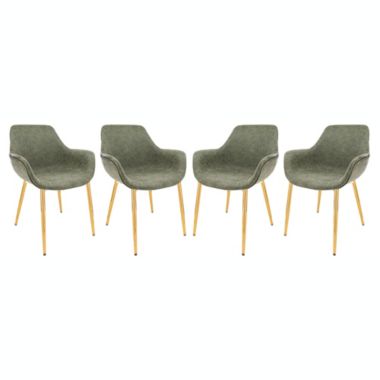 LeisureMod Markley Modern Leather Dining Arm Chair With Gold Metal Legs Set of 4 - Olive Green. View a larger version of this product image.
