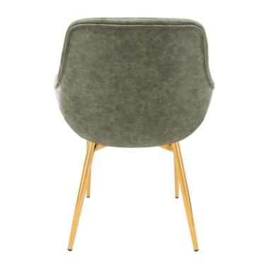 LeisureMod Markley Modern Leather Dining Arm Chair With Gold Metal Legs Set of 4 - Olive Green. View a larger version of this product image.