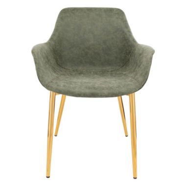 LeisureMod Markley Modern Leather Dining Arm Chair With Gold Metal Legs Set of 4 - Olive Green. View a larger version of this product image.