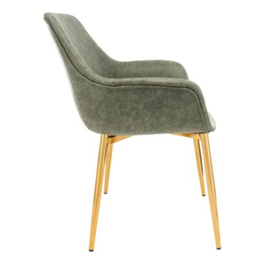 LeisureMod Markley Modern Leather Dining Arm Chair With Gold Metal Legs Set of 4 - Olive Green. View a larger version of this product image.