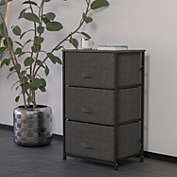 Emma + Oliver 3 Drawer Vertical Storage Dresser with Black Wood Top & Gray Fabric Pull Drawers