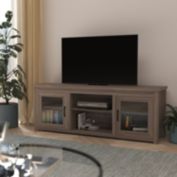 Merrick Lane Galena Traditional Full Glass Door 65" TV Stand for up to 80" TVs; Gray Wash Oak Finish