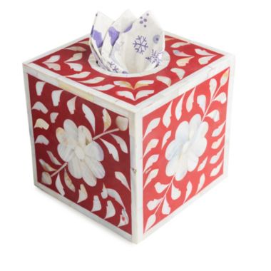 GAURI KOHLI Jodhpur Mother of Pearl Tissue Box Cover - Burgundy. View a larger version of this product image.