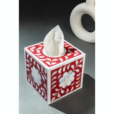 GAURI KOHLI Jodhpur Mother of Pearl Tissue Box Cover - Burgundy. View a larger version of this product image.