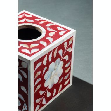 GAURI KOHLI Jodhpur Mother of Pearl Tissue Box Cover - Burgundy. View a larger version of this product image.