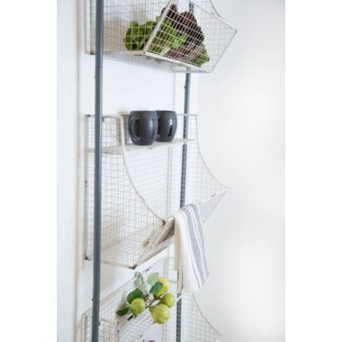 TX USA White Distressed Metal Wire Wall Shelf with 3 Baskets. View a larger version of this product image.